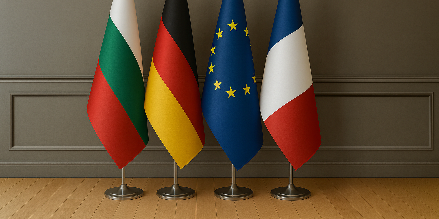 European country indoor flags with gold fringes displayed in office – Asya Bayrak