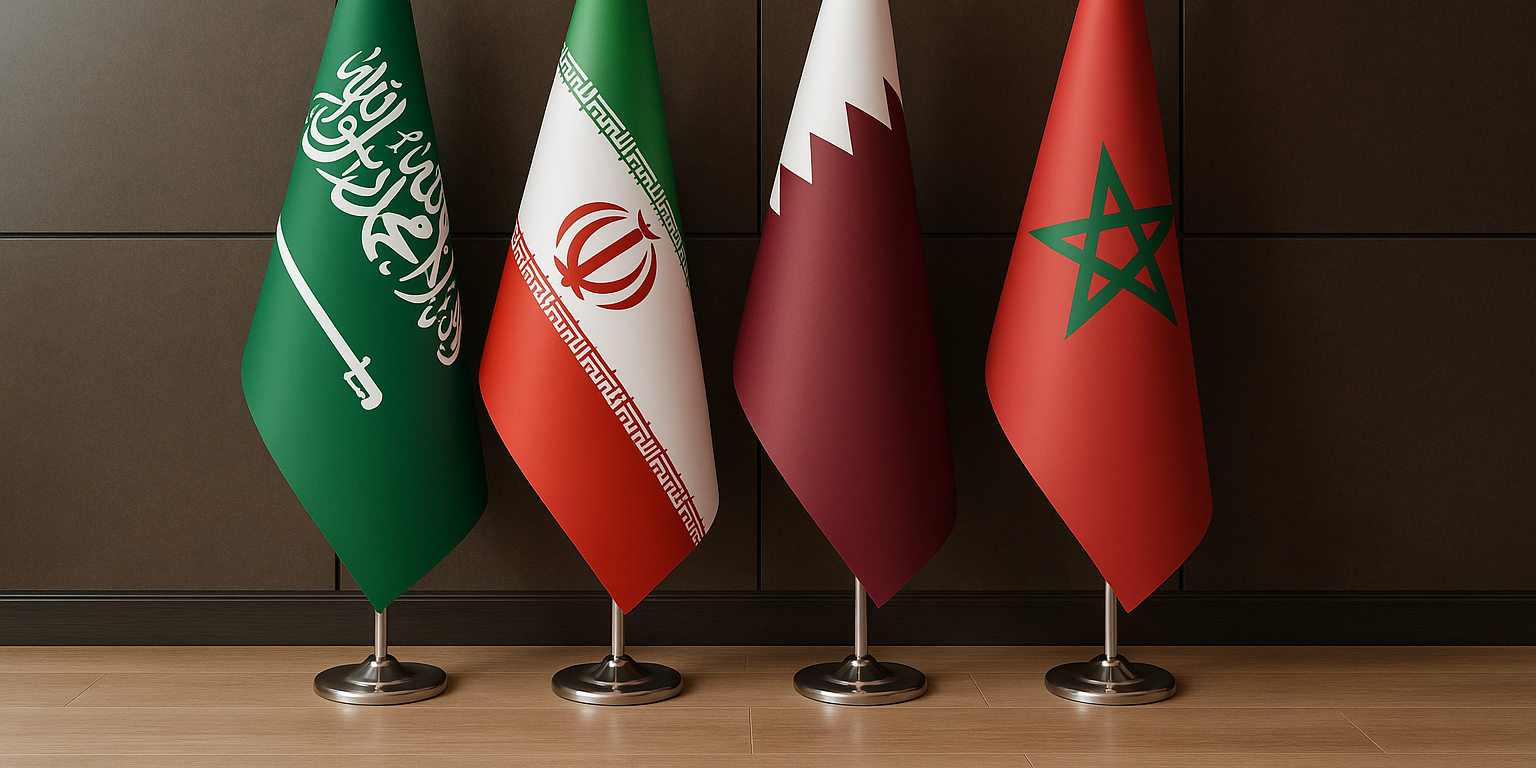 MENA countries indoor flags with gold fringes displayed in an office – Asya Bayrak