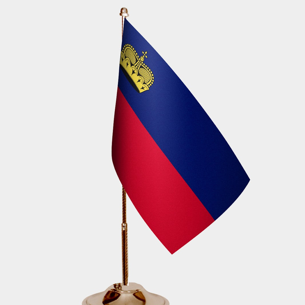 Liechtenstein Gold Desk Flag - Premium Metal Stand
