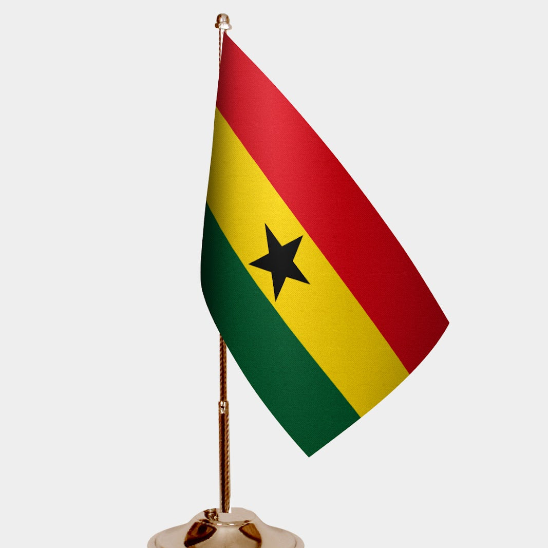 Ghana Gold Desk Flag - Premium Metal Stand