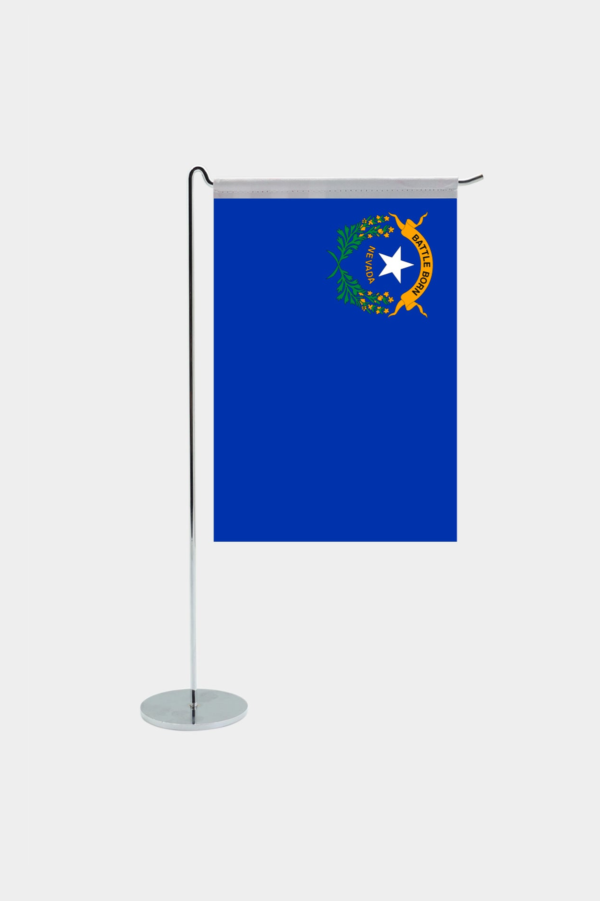 Nevada state desk flag with chrome L-shaped stand - premium double-layer satin office flag