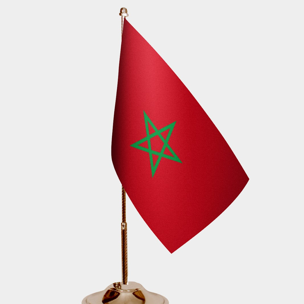 Morocco Gold Desk Flag - Premium Metal Stand
