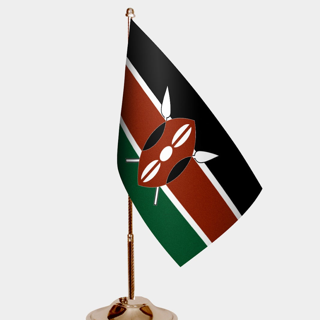 Kenya Gold Desk Flag - Premium Metal Stand