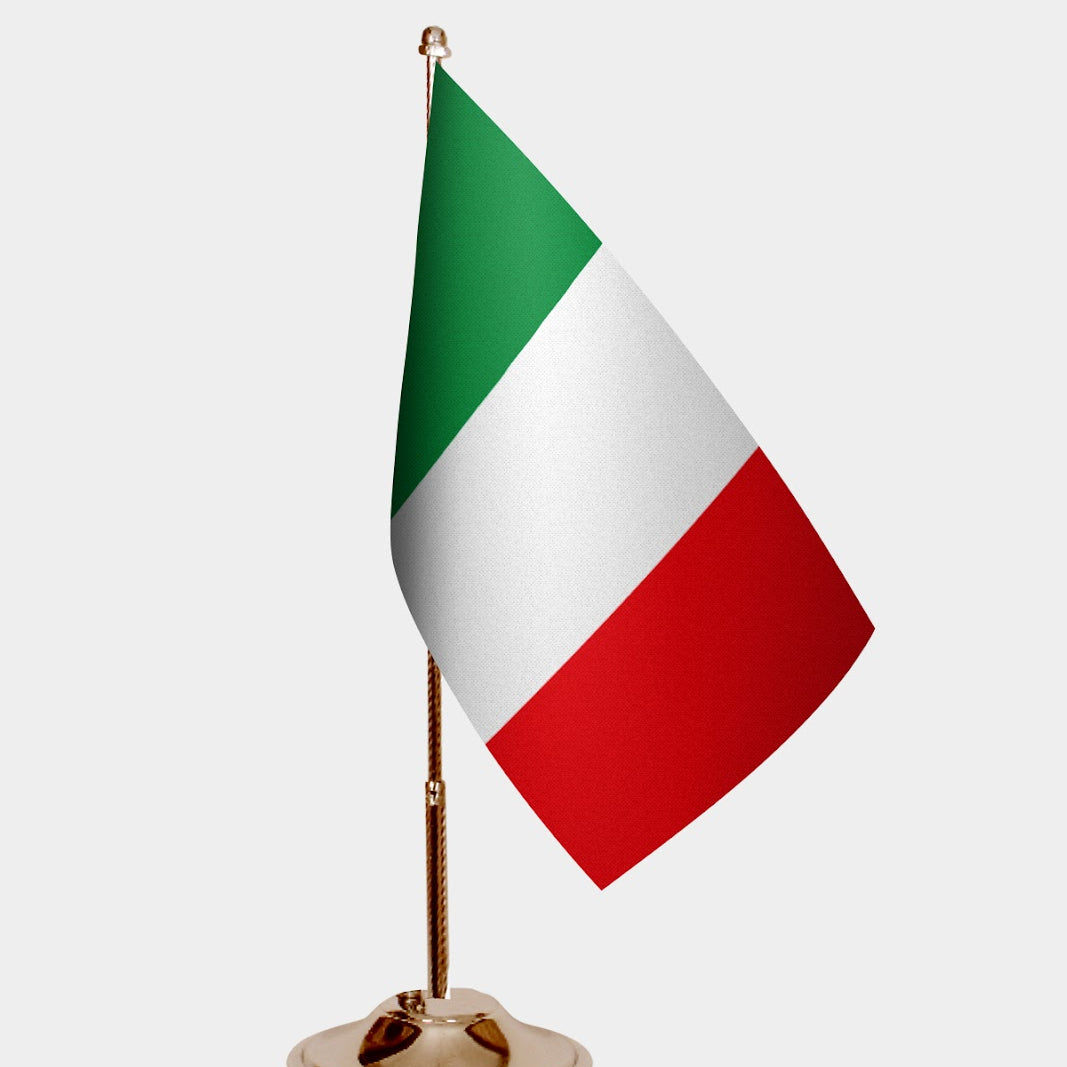 Italy Gold Desk Flag - Premium Metal Stand