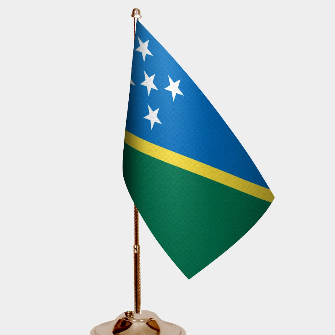 Solomon Islands Gold Desk Flag - Premium Metal Stand