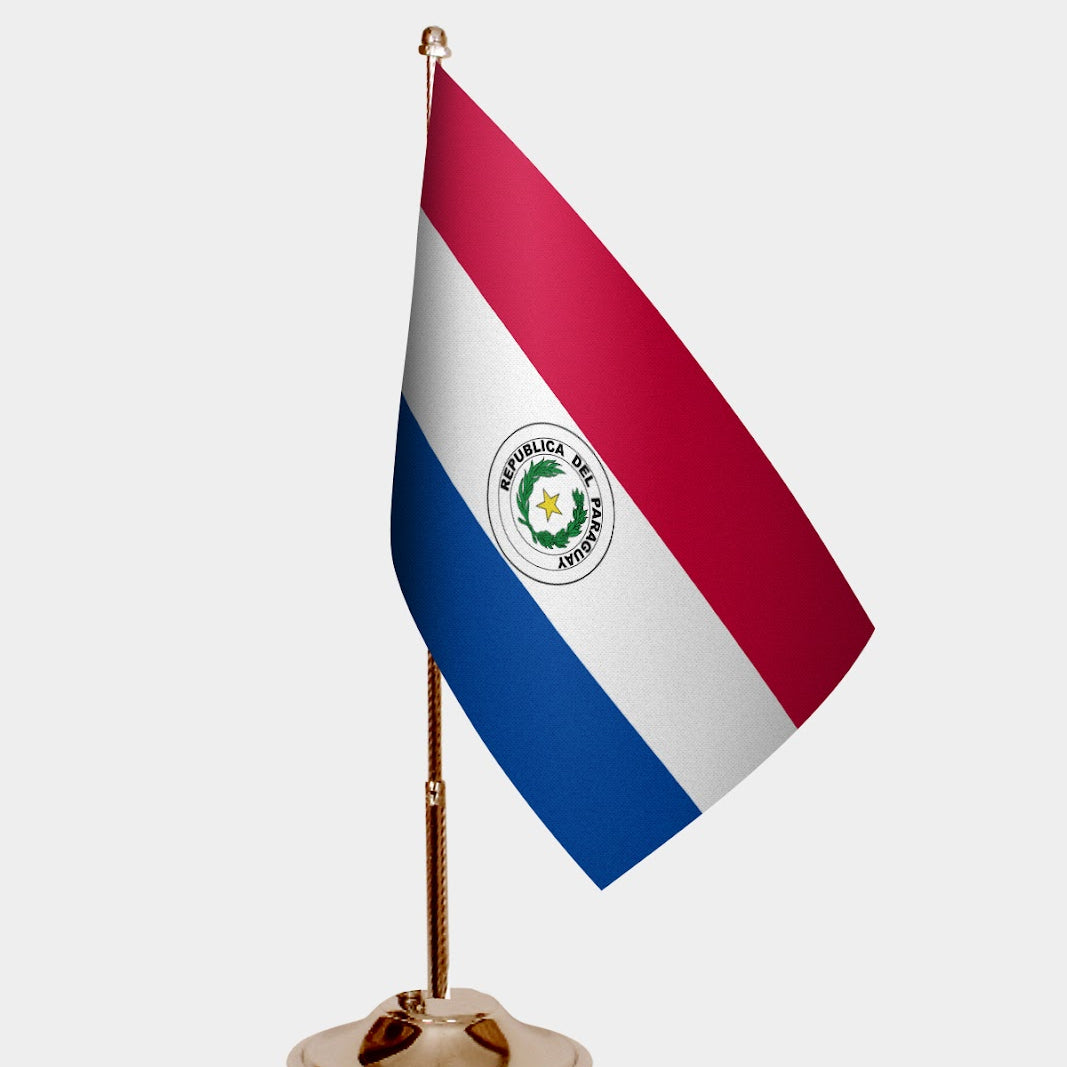 Paraguay Gold Desk Flag - Premium Metal Stand