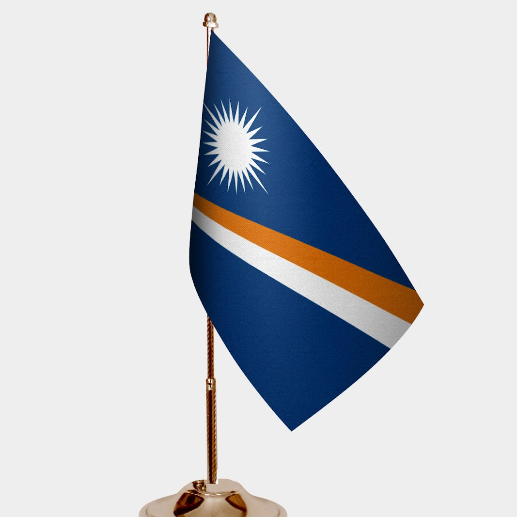 Marshall Islands Gold Desk Flag - Premium Metal Stand