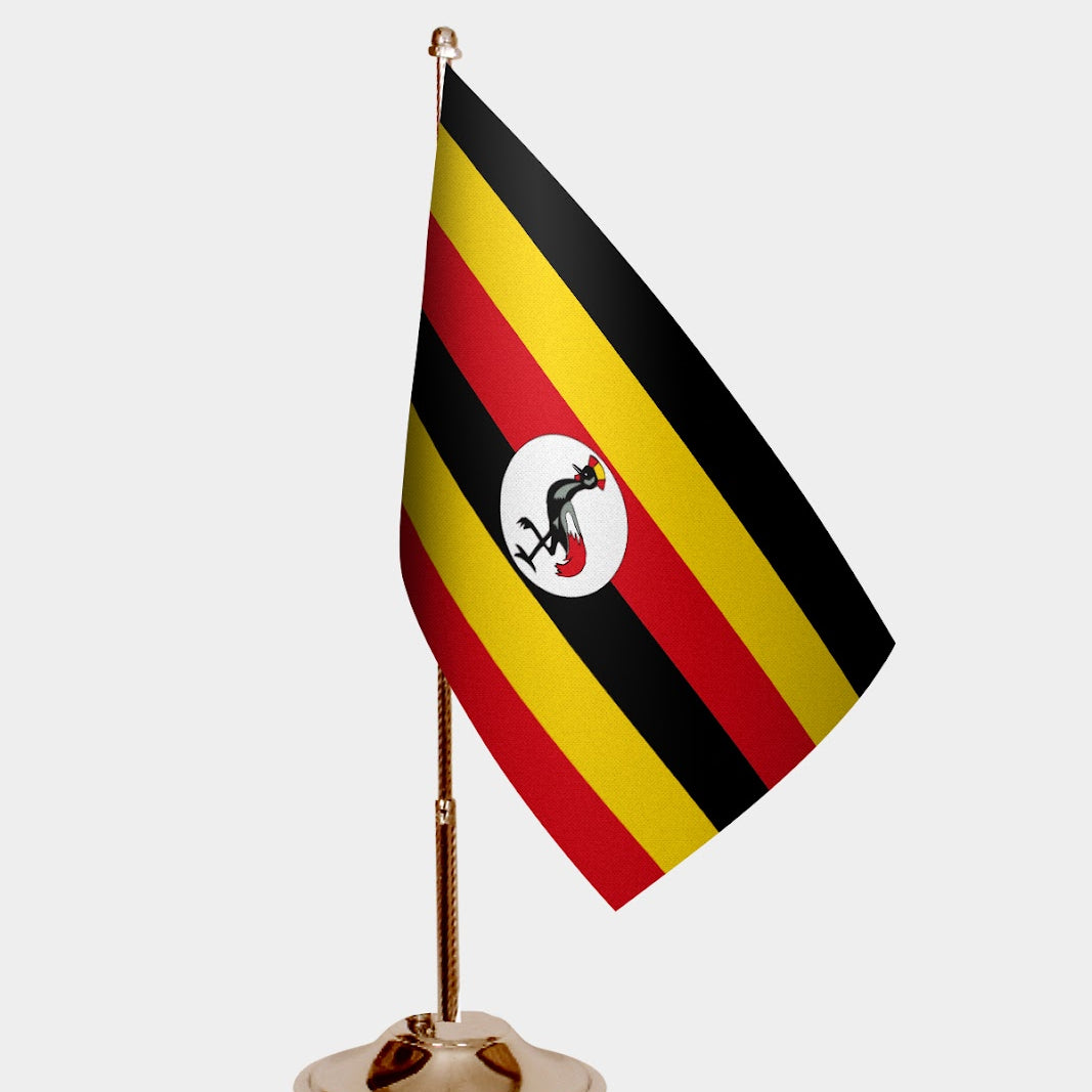 Uganda Gold Desk Flag - Premium Metal Stand