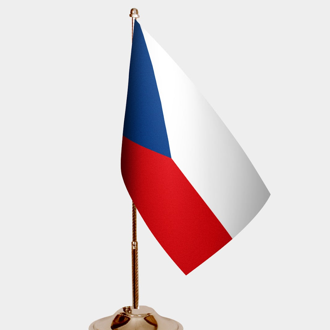 Czechoslovakia Gold Desk Flag - Premium Metal Stand