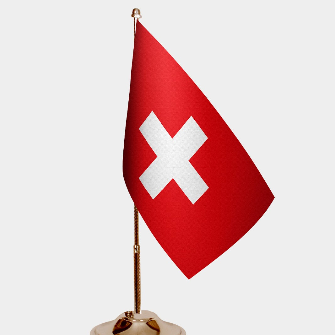 Switzerland Gold Desk Flag - Premium Metal Stand