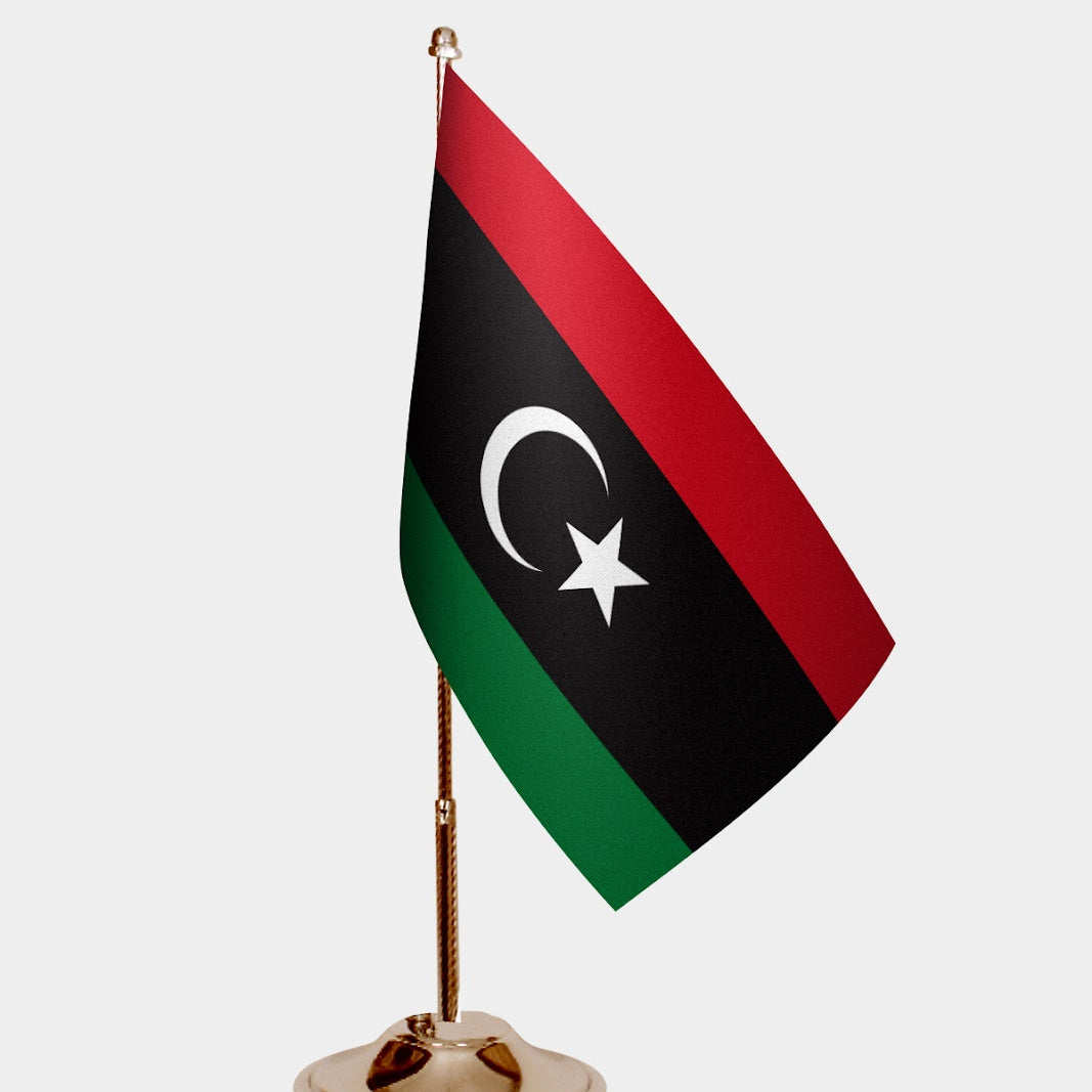 Libya Gold Desk Flag - Premium Metal Stand