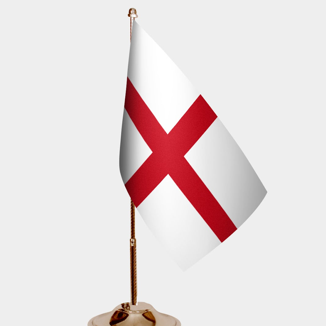 England Gold Desk Flag - Premium Metal Stand