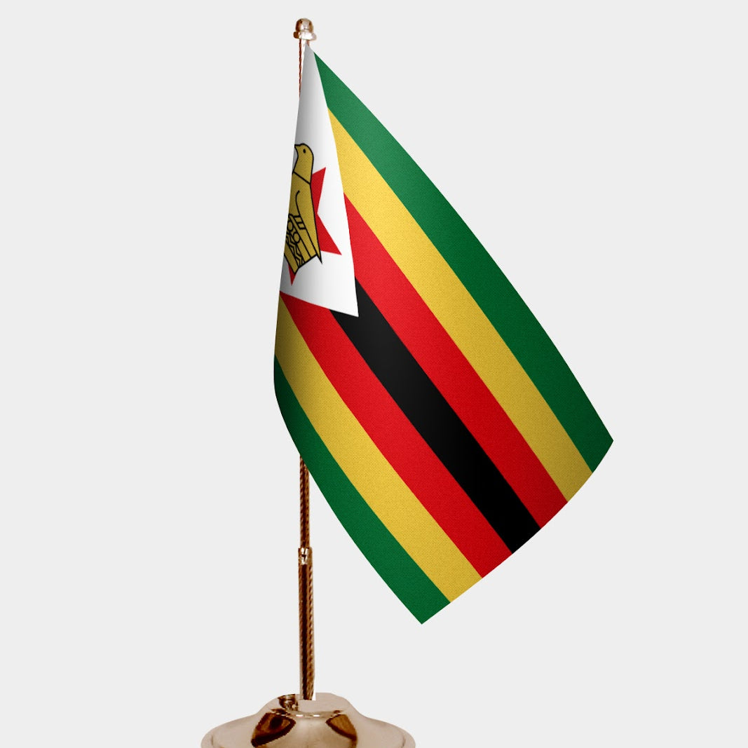 Zimbabwe Gold Desk Flag - Premium Metal Stand