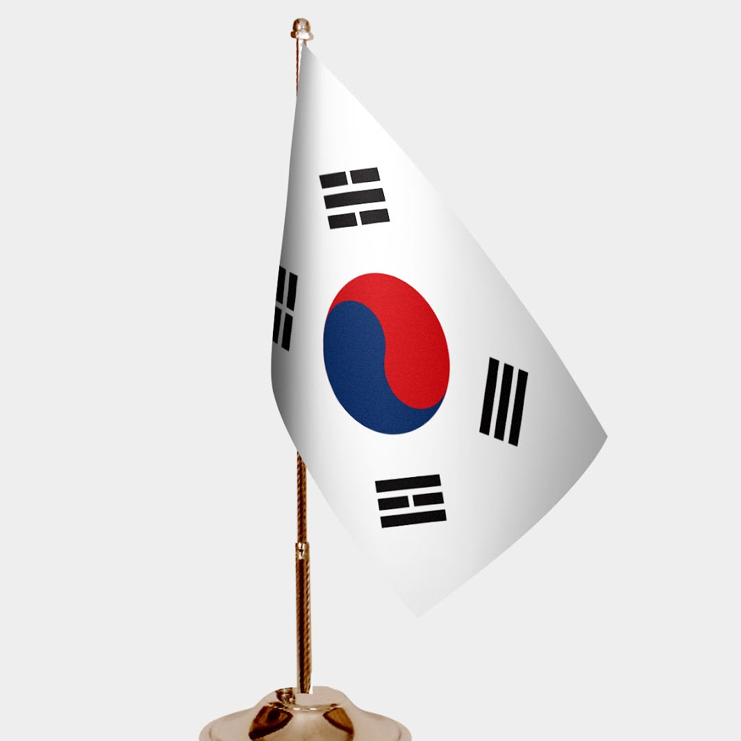 South Korea Gold Desk Flag - Premium Metal Stand