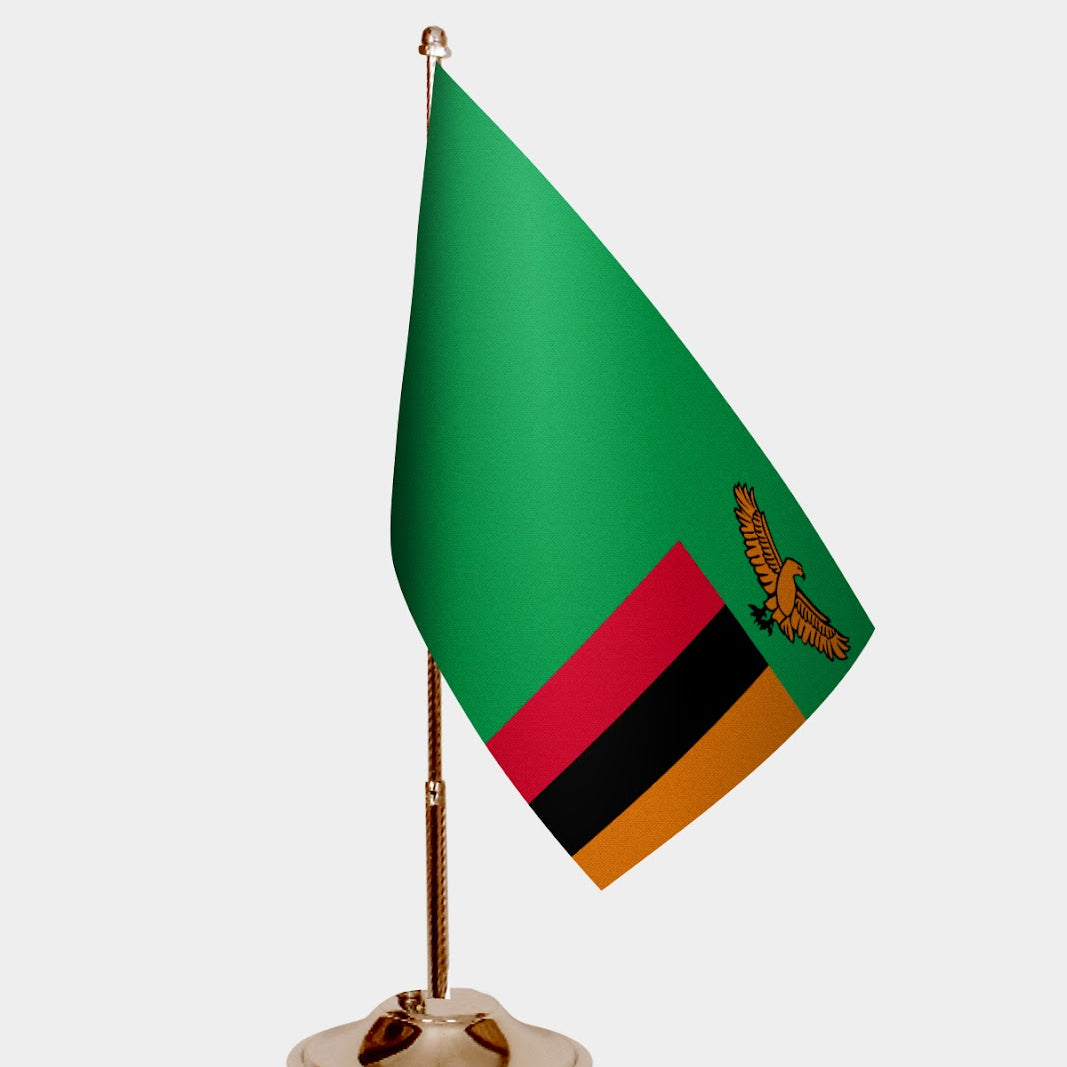 Zambia Gold Desk Flag - Premium Metal Stand