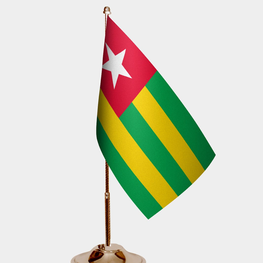 Togo Gold Desk Flag - Premium Metal Stand