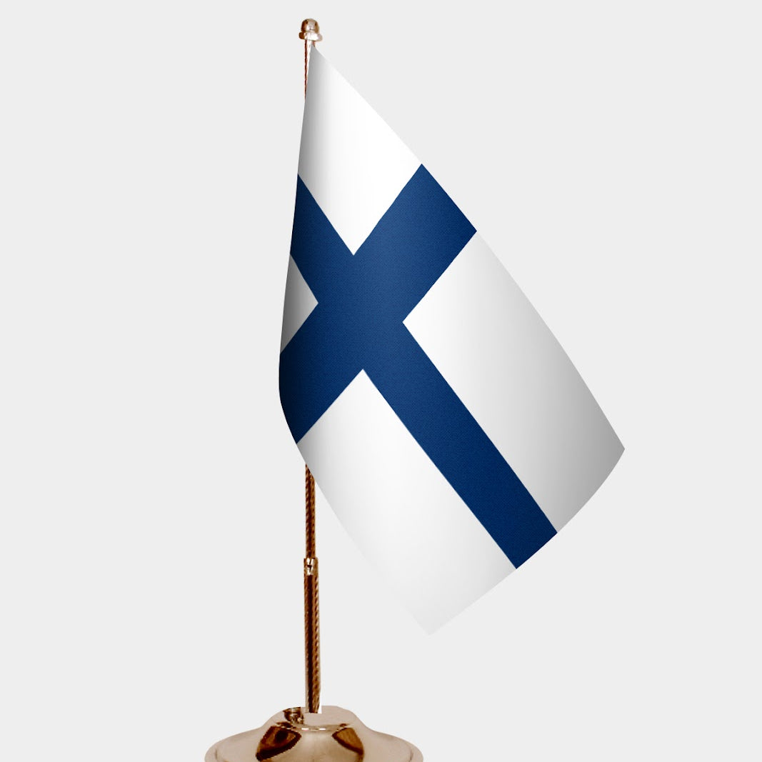Finland Gold Desk Flag - Premium Metal Stand