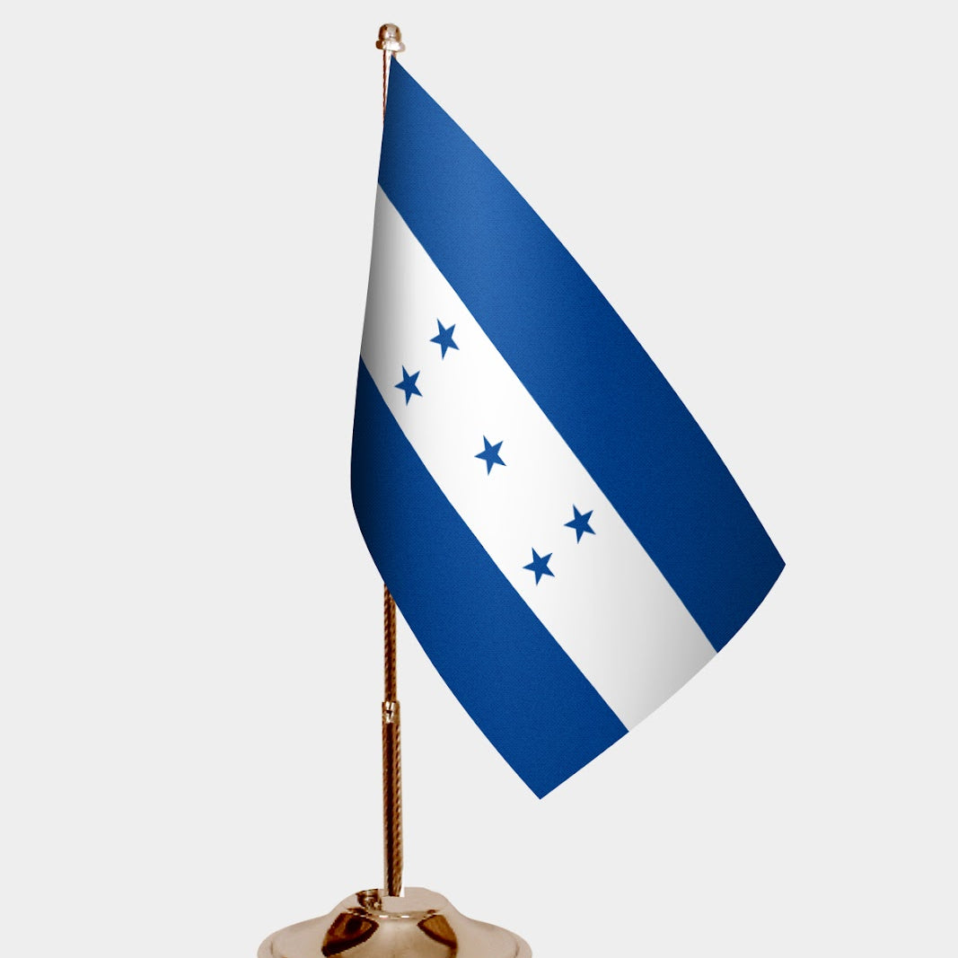 Honduras Gold Desk Flag - Premium Metal Stand