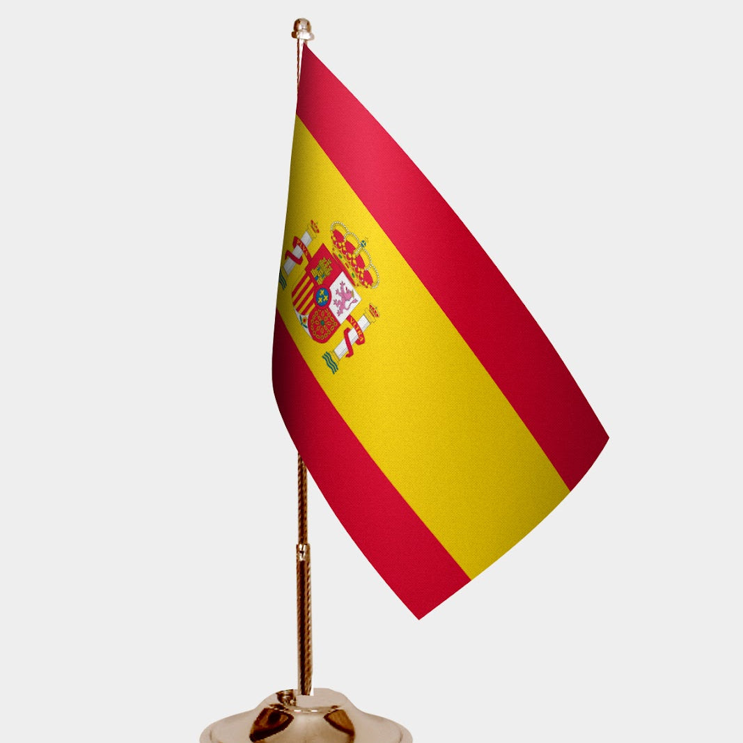 Spain Gold Desk Flag - Premium Metal Stand