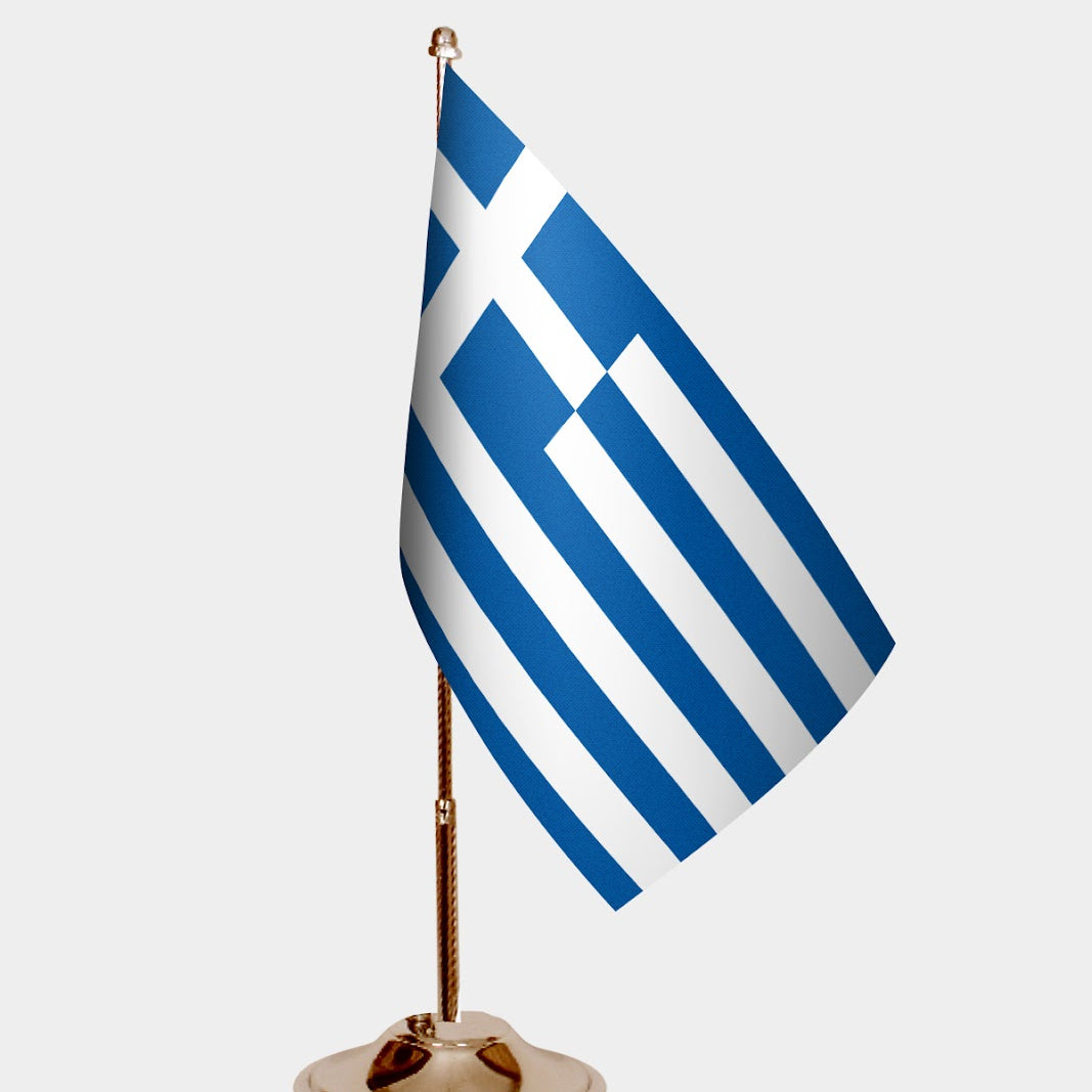 Greece Gold Desk Flag - Premium Metal Stand