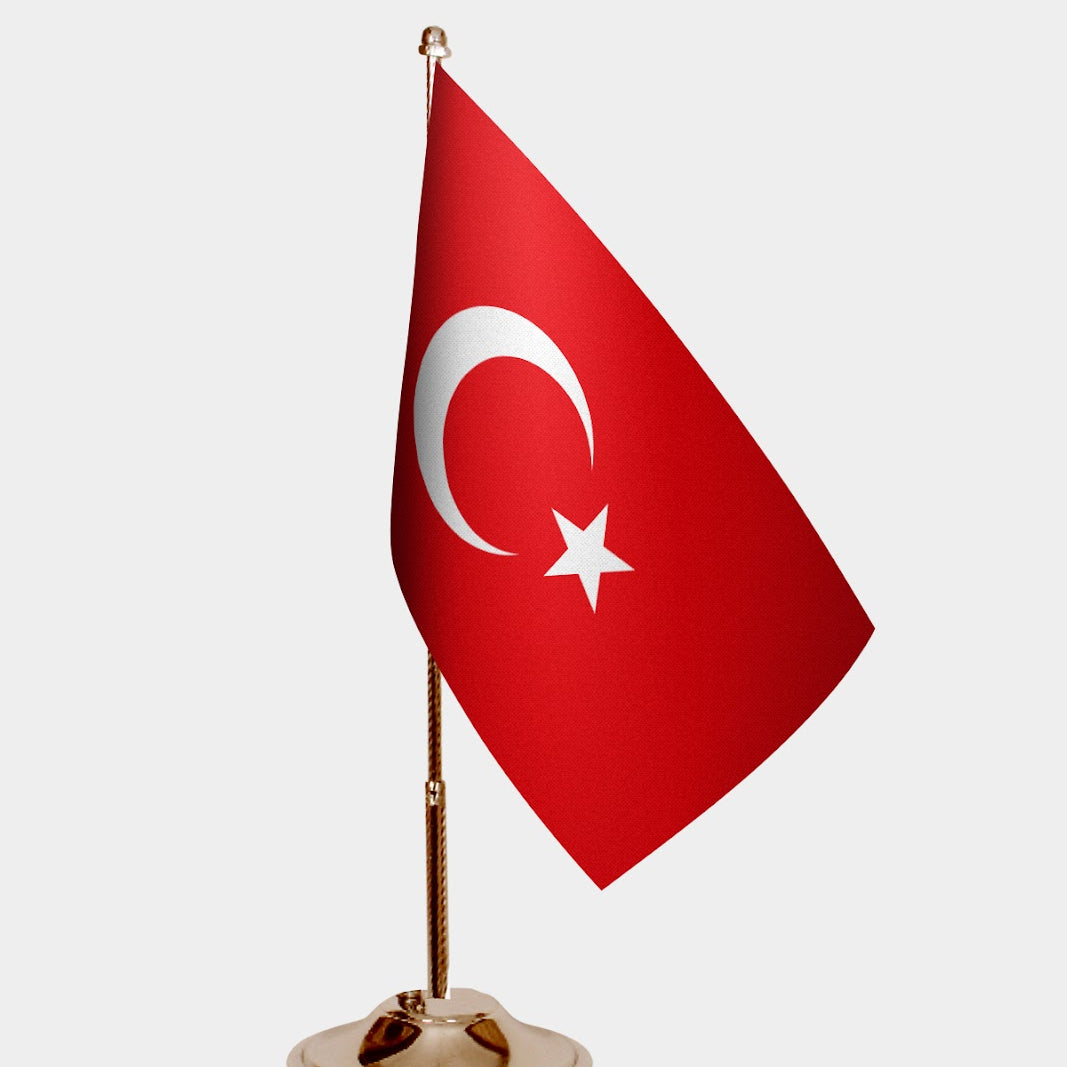 Turkey Gold Desk Flag - Premium Metal Stand