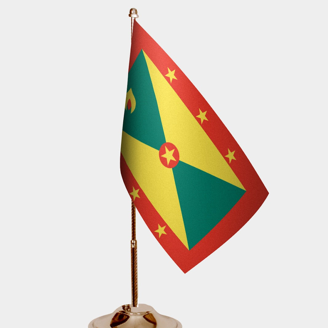 Grenada Gold Desk Flag - Premium Metal Stand