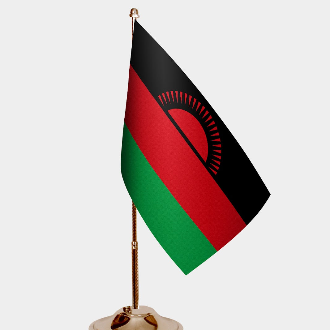 Malawi Gold Desk Flag - Premium Metal Stand