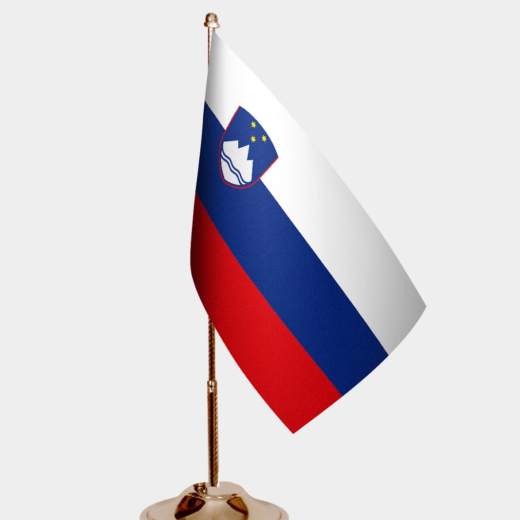 Slovenia Gold Desk Flag - Premium Metal Stand