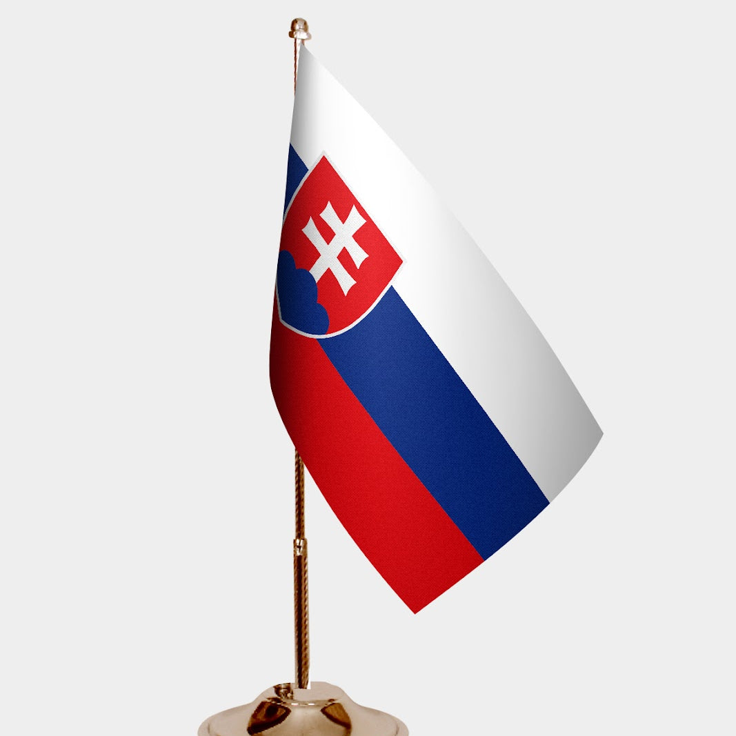 Slovakia Gold Desk Flag - Premium Metal Stand