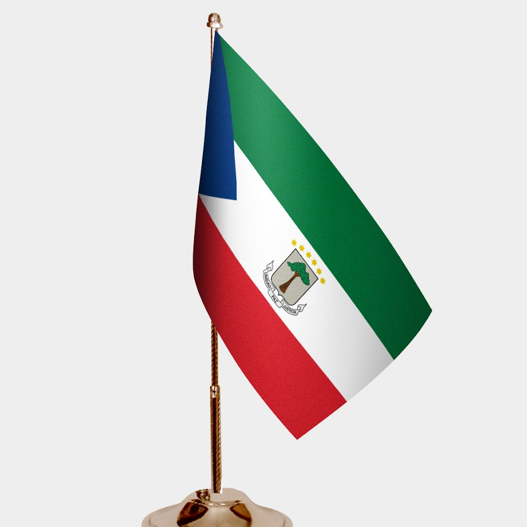 Equatorial Guinea Gold Desk Flag - Premium Metal Stand
