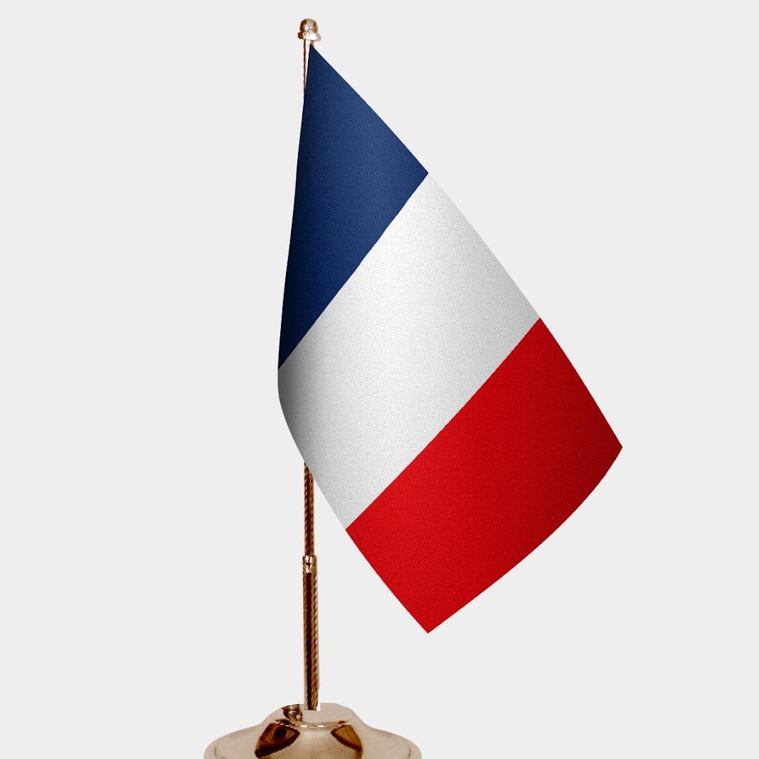 France Gold Desk Flag - Premium Metal Stand