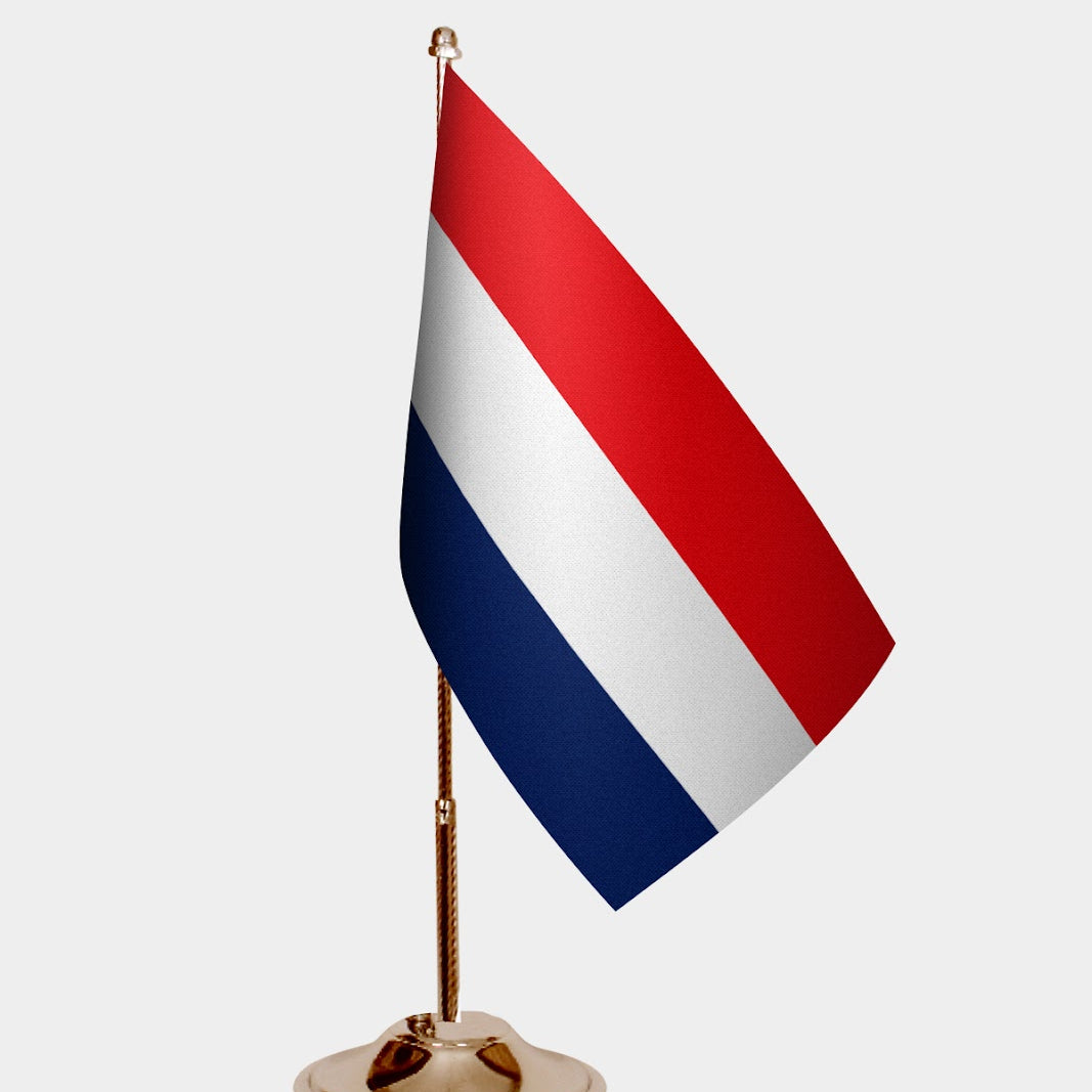 Netherlands Gold Desk Flag - Premium Metal Stand