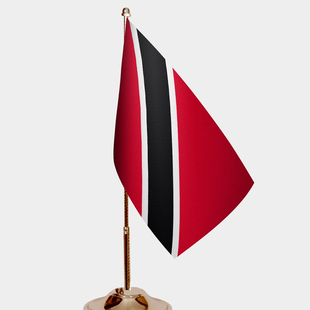 Trinidad And Tobago Gold Desk Flag - Premium Metal Stand