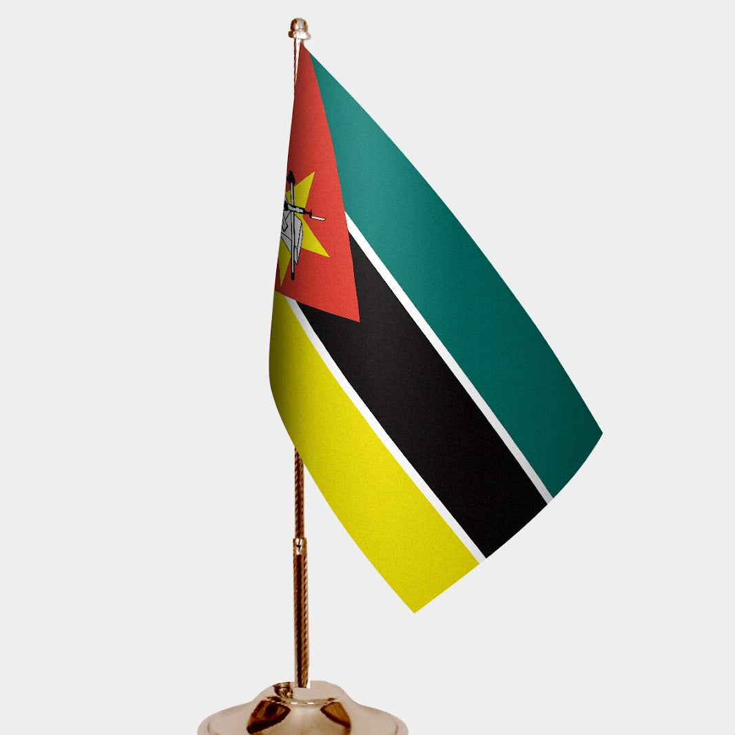 Mozambique Gold Desk Flag - Premium Metal Stand