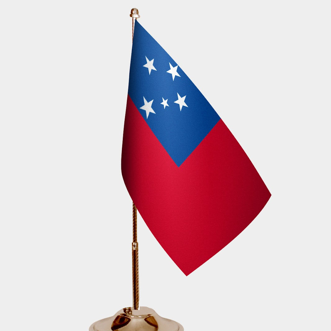 Samoa Gold Desk Flag - Premium Metal Stand