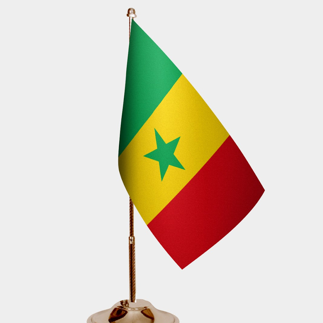 Senegal Gold Desk Flag - Premium Metal Stand