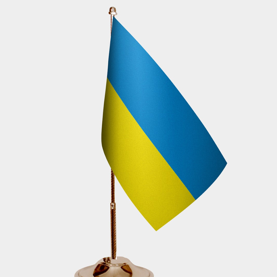 Ukraine Gold Desk Flag - Premium Metal Stand