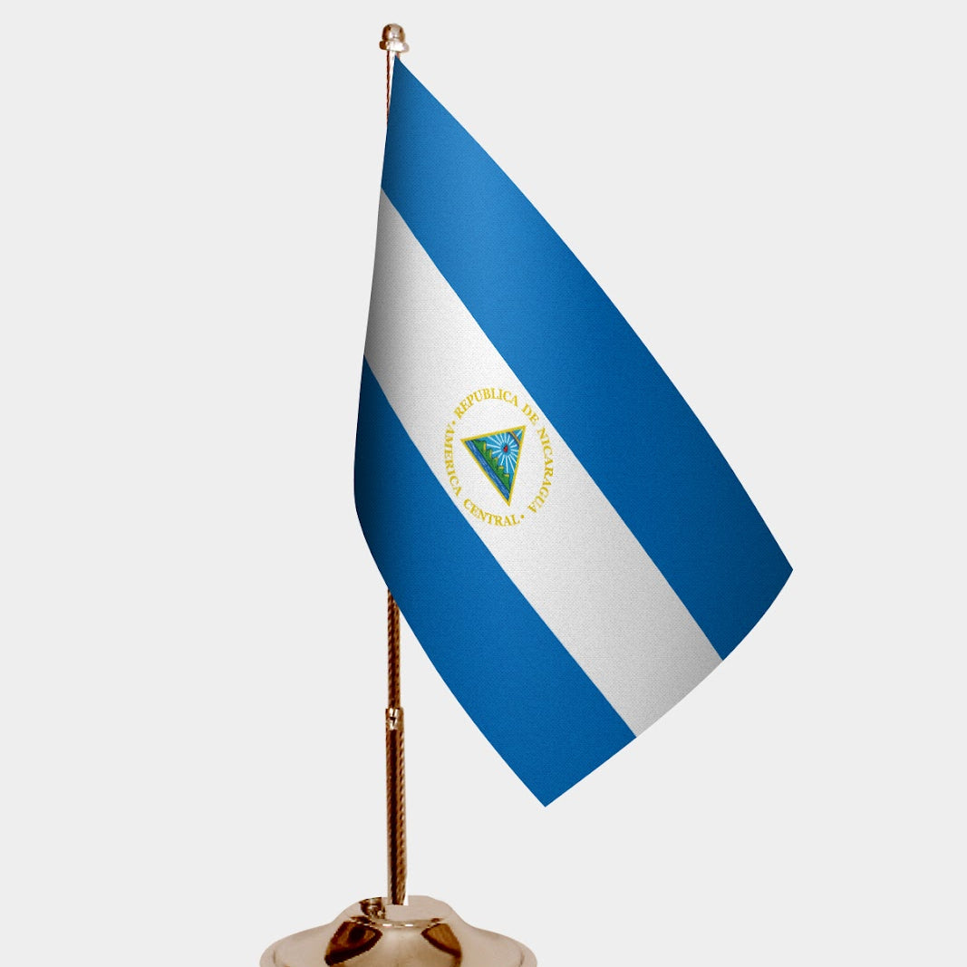 Nicaragua Gold Desk Flag - Premium Metal Stand
