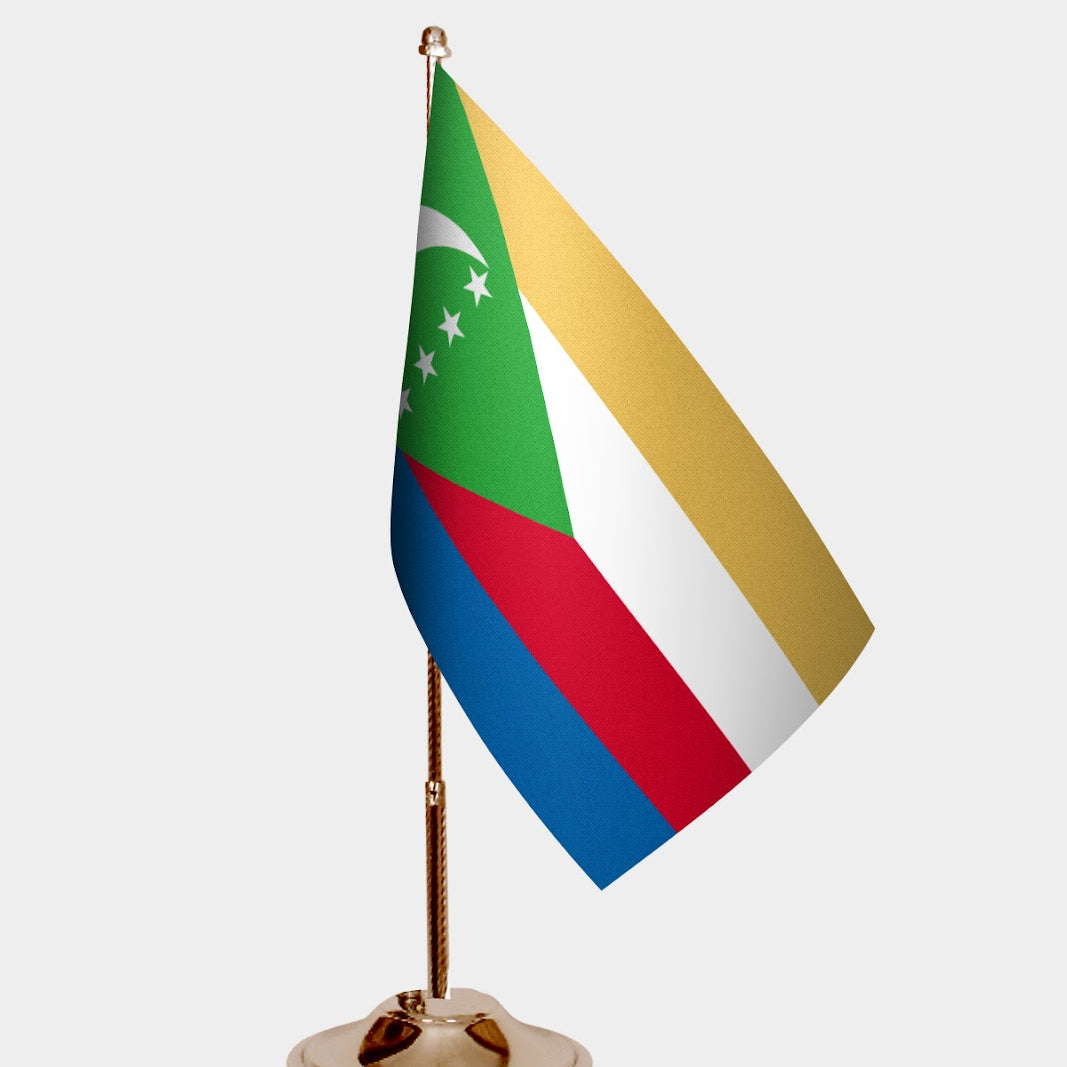 Comoros Gold Desk Flag - Premium Metal Stand