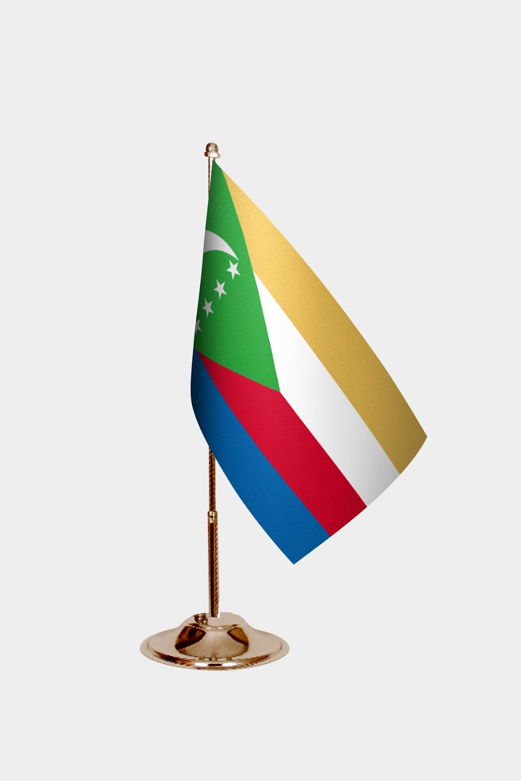 Comoros Gold Desk Flag - Premium Metal Stand