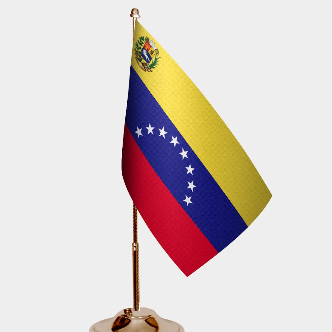 Venezuela Gold Desk Flag - Premium Metal Stand