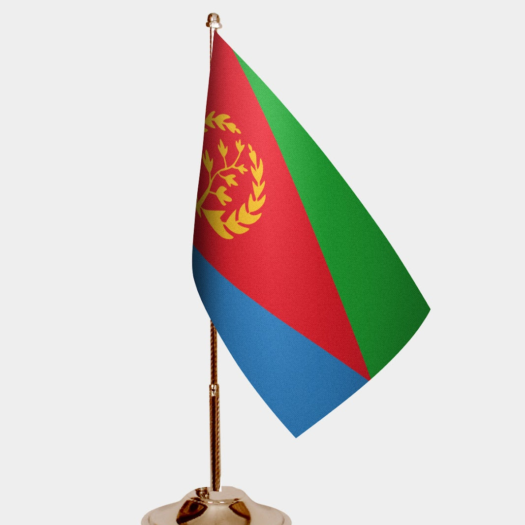 Eritrea Gold Desk Flag - Premium Metal Stand