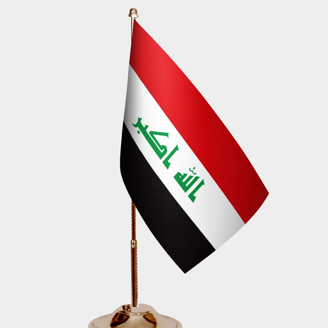 Iraq Gold Desk Flag - Premium Metal Stand