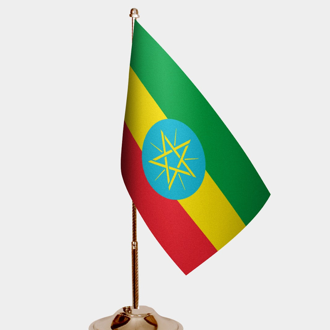 Ethiopia Gold Desk Flag - Premium Metal Stand