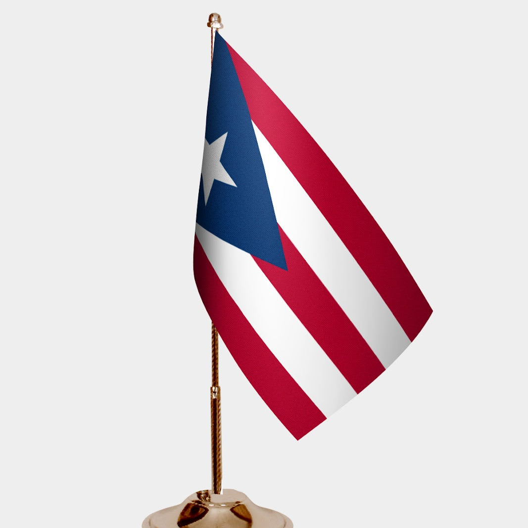 Puerto Rico Gold Desk Flag - Premium Metal Stand