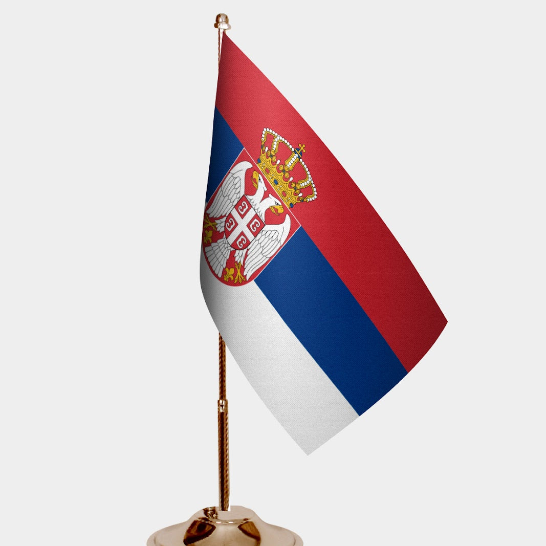 Serbia Gold Desk Flag - Premium Metal Stand
