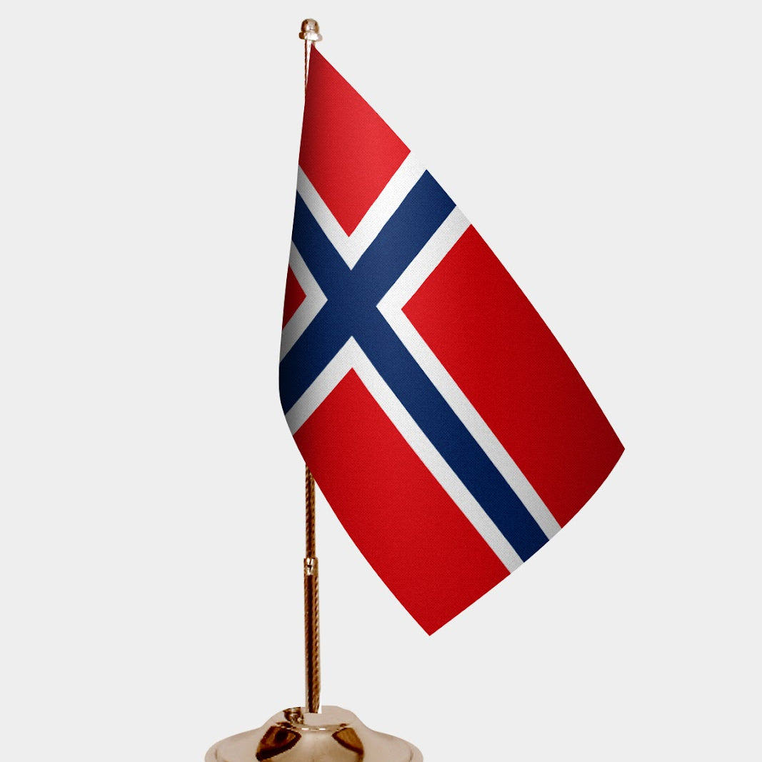 Norway Gold Desk Flag - Premium Metal Stand