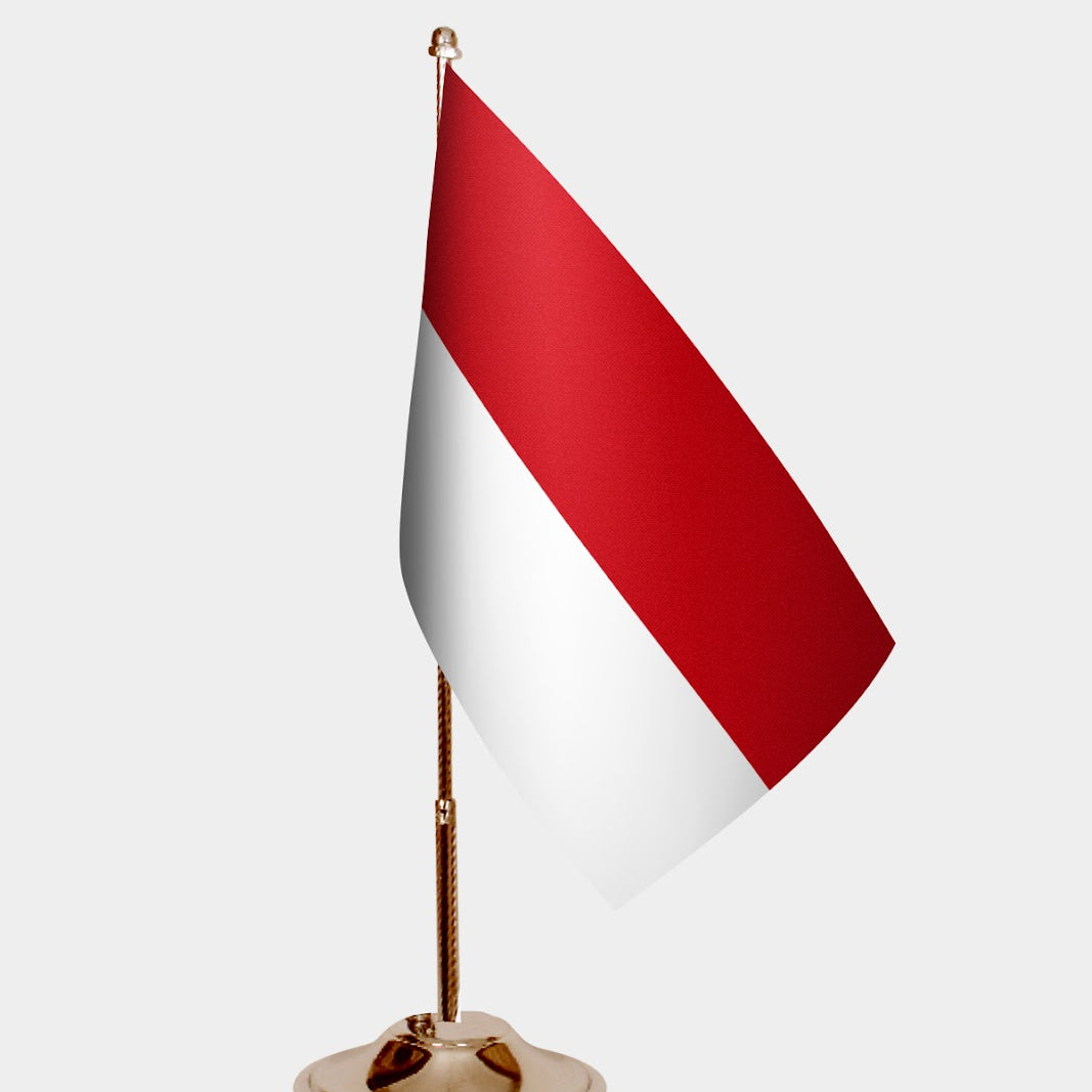 Indonesia Gold Desk Flag - Premium Metal Stand