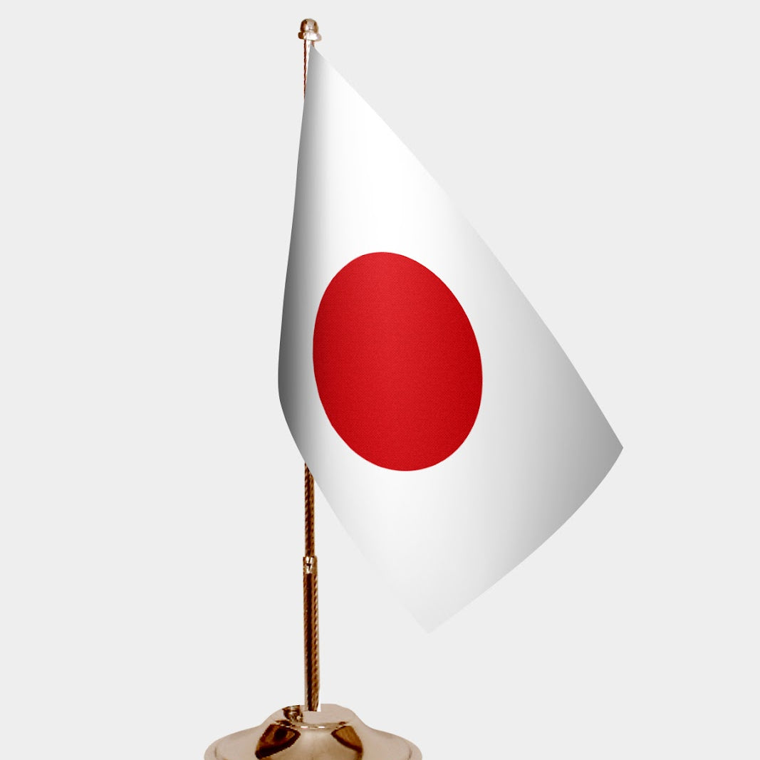 Japan Gold Desk Flag - Premium Metal Stand