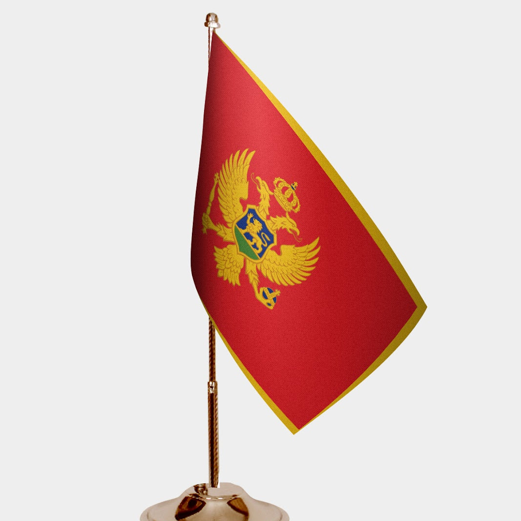 Montenegro Gold Desk Flag - Premium Metal Stand